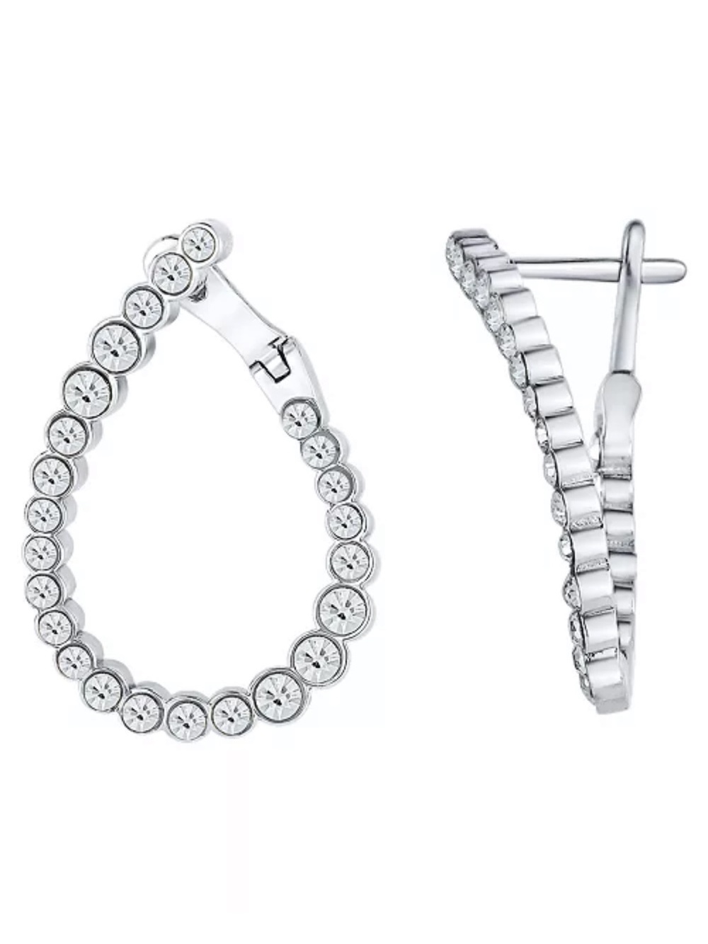 And Now This Crystal Stone Pear Shape Post Hoop Earrings - Silver S
